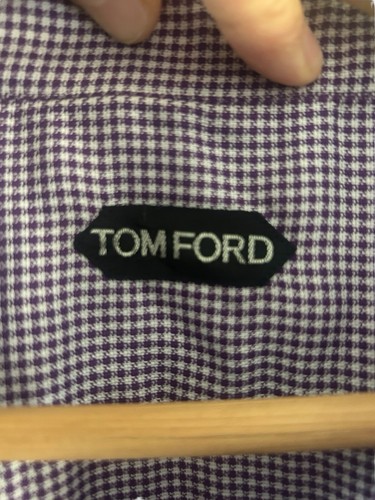 Tom Ford Purple White Gingham Dress Long Sleeves Shirt, 100% Cotton L - Picture 2 of 12