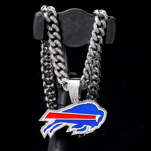 Buffalo Bills NFL Unisex Personalized Hip Hop Cuban Chain Zircon Necklace Silver - Picture 5 of 5