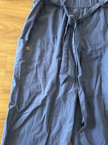 FREE PEOPLE Cargo Pants Ocean Blue Elastic Waist Wide Leg Belted Baggy 32x29 NWT - Picture 3 of 15