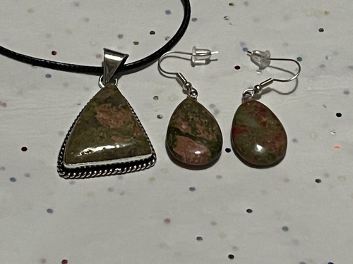 Unakite 925 Silver Plated Handmade Pendant & Matching Earrings - Picture 9 of 9