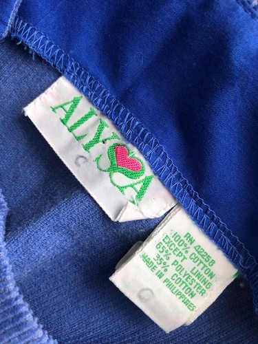 VTG ALYSSA USA BLUE RED APPLES APPLIQUE CORDUROY COTTON PINAFORE DRESS 6 EUC - Picture 5 of 7