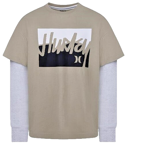 Hurley Boys' Shirts Size M (10-12) Khaki Graphic Twofer Long Sleeve Crow-neck - Picture 1 of 1