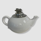 $215 Valpeltro White Pewter Butterfly Lid Ceramic Teapot