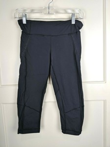 Lululemon-Black-Capri-Crop-Leggings-Mesh-Inset-Pants-Running-Yoga-Women-039-s-Size-6