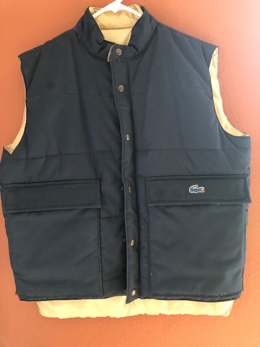 Lacoste vintage s m mens puffer vest navy blue reversible crocodile logo eBay