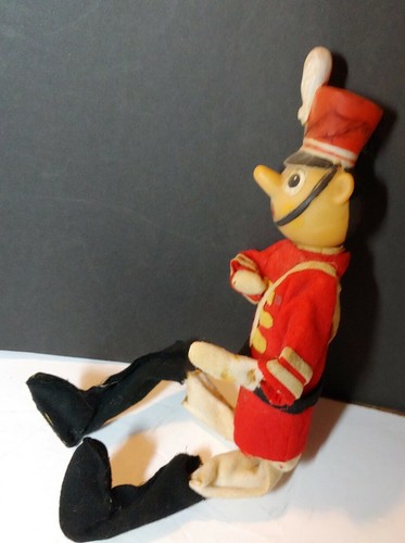 Vintage Pinocchio Soldier Red Rubber Face cloth body wire legs doll 12" RARE - Picture 12 of 12