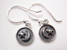 Crescent Moon North Star 925 Sterl Silver Dangle Drop Oxidized Earrings small