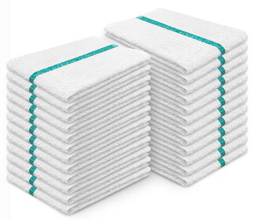 NEW 48 PK 4DZ GREEN STRIPE KITCHEN CLEANING BAR TOWELS BARMOPS HEAVY DUTY 16X19 - Picture 8 of 14
