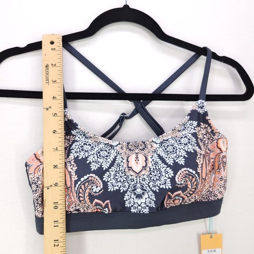Kona Sol Boho Bikini Oberteil Damen klein grau Paisley Crossback gepolstert gefüttert - Bild 2 von 12