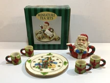 Vintage Miniature Santa Tea Set Christmas 1995 C & F Enterprises Resin Kitschy