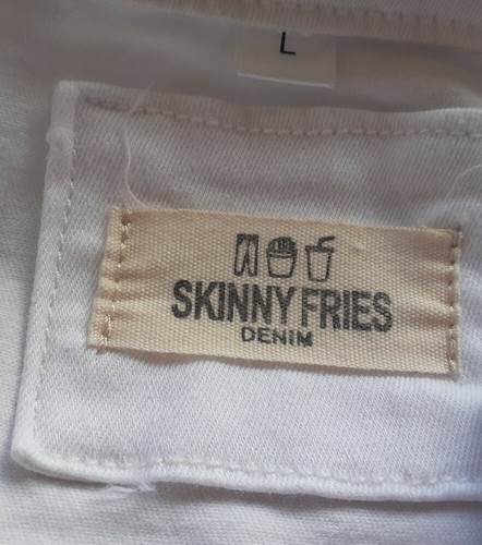 Skinny Fries Denim White Distressed Girl's Button Collared Long Sleeve Sz Large - Picture 8 of 9