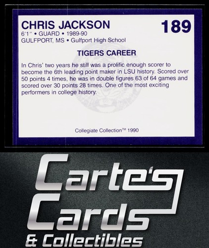 Chris Jackson 1990 Collegiate Collection LSU Tigers #189 LSU Tigers - Picture 2 of 2