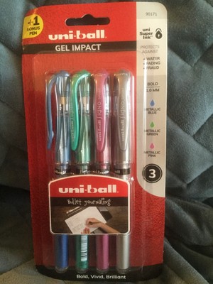 UNI-BALL GEL IMPACT #90171 BOLD 1.0MM PENS 4 PACK (BLUE, GREEN, PINK ...