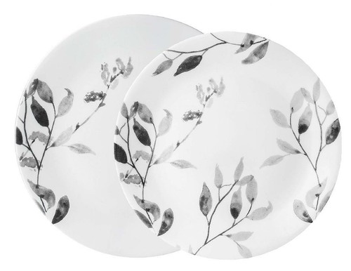 ❤️ JUEGO DE VAJILLA 12 piezas Corelle HOJAS BRUMOSAS Platos Cuencos *Grises Acuarelas - Imagen 7 de 7