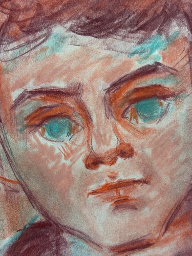 Ancien pastel sur papier, XXème signé Matilda Ulmu 1969 Portrait enfant Judaïca - Photo 4/6
