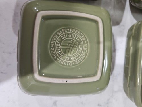 Lot Of 4 Longaberger Pottery Woven Vitrified Square Small Bowl Green 5 Inches - Picture 9 of 12
