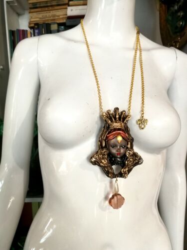 Jewelry Woman Necklace Pendant Victorian Style Princess Charm Doll Head Crystal - Picture 3 of 24
