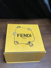 Fendi Bracelet Crystal Stone Silver/Gold F Logo Women With Box