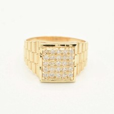 Men's Unisex Railroad Square Signet Pinky Ring Real Solid 10K Yellow Gold