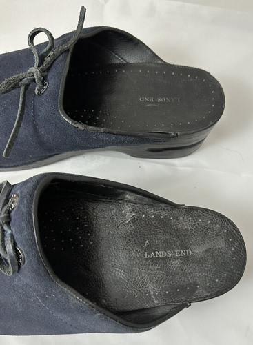Zuecos de cuero con corbata de gamuza azul marino 9M para mujer LANDS END cojín de mulas 393340 - Imagen 6 de 8