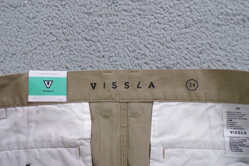 Vissla Pants Mens 34x30 Beige Border Twill Flat Front Relaxed Fit Stretch - Picture 10 of 17