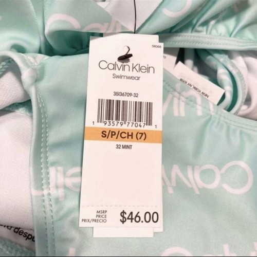 Calvin Klein Swimwear Two Piece Swimsuit Mint Flounce Logo Girls Size S - Picture 5 of 5