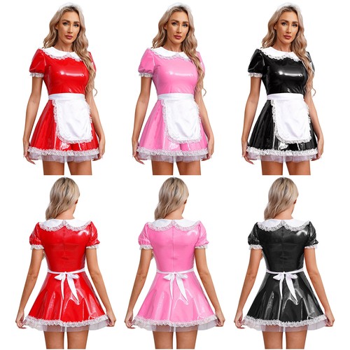 Womens French Maid Costume Short Sleeve A-Line Dress Crossdresser Nightwear - Picture 3 of 62