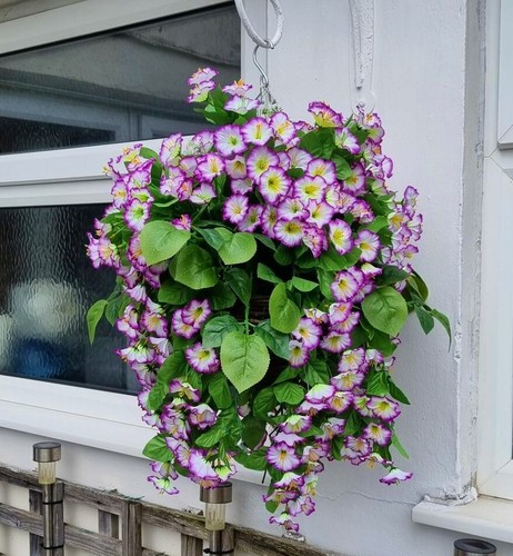 Künstlicher Hängekorb Blumen Pflanzen Schlepprose Garten Blatt Farn Laub - Bild 3 von 13