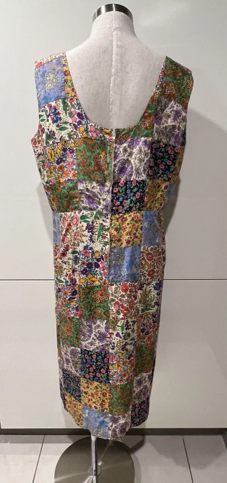 Vestido Vaina LIBERTY LONDON Vintage Años 70 Hecho a Mano Patchwork Floral Seda M-L Foto 4 de 4