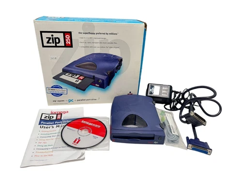ZIP 250 Iomega Drive External Z250P Parallel Disk with Cable and Power Supply