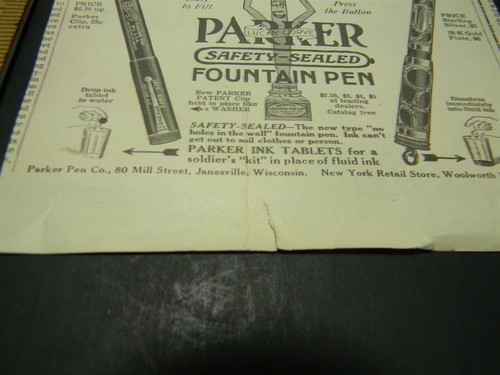 Vintage 1917 WW1 Parker Pen Man Cave Print Ad 5H2G - Picture 3 of 3