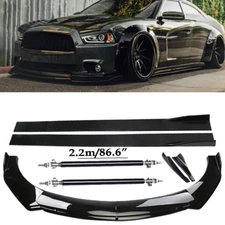 Front Bumper Lip Spoiler Side Skirts Rear Glossy Black For Dodge Charger R/T GT