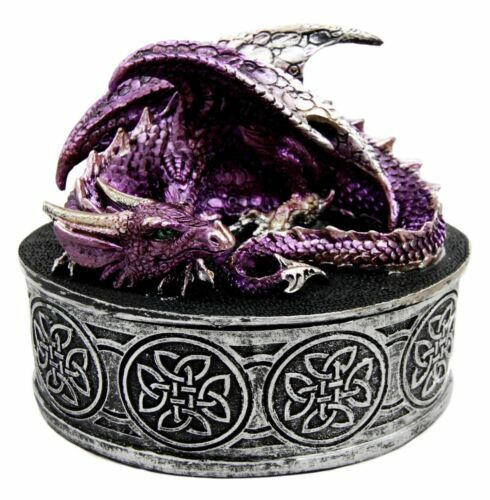 Sleeping Purple Dragon Oval Trinket Jewelry Box Figurine With Celtic Knotwork - Picture 5 of 9
