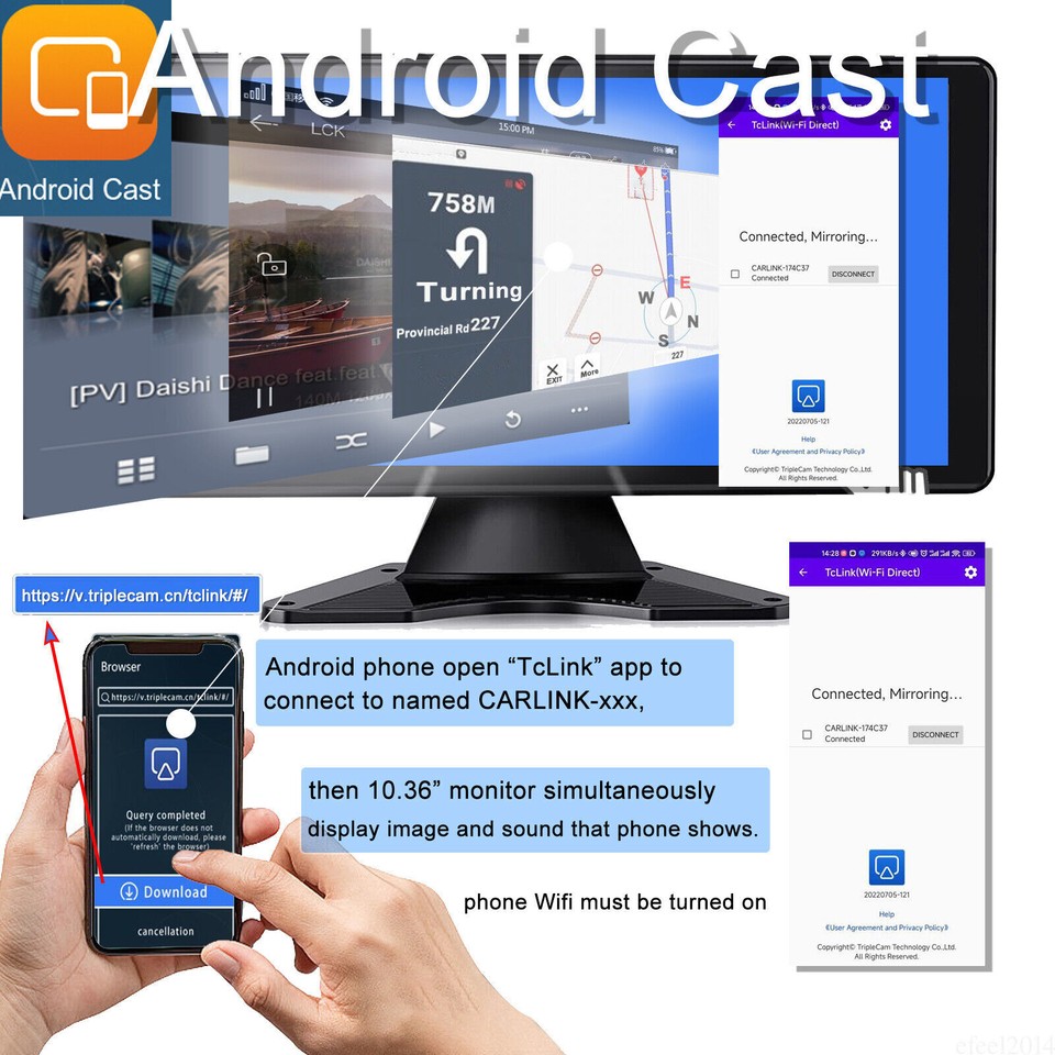10.36"Carplay Android Auto Android Cast Airplay Monitor DVR 360 4x