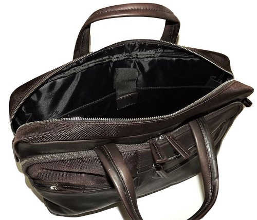 SCULLY NYLON & LEATHER LAPTOP BRIEFCASE WORK BAG WITH STRAP BROWN - Picture 6 of 6