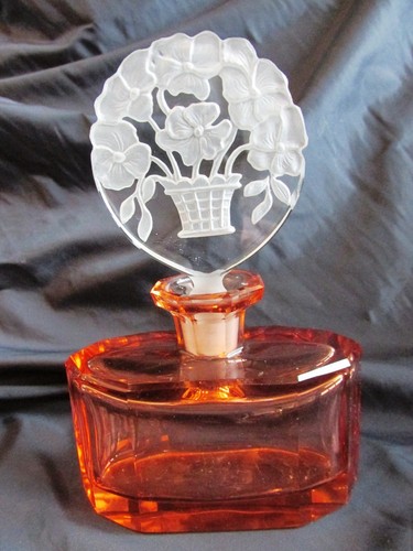 Bohemio INTAGLIO BOTELLA DE PERFUME DE VIDRIO ROSALINA Tapón Art Deco Años 30 - Imagen 4 de 12