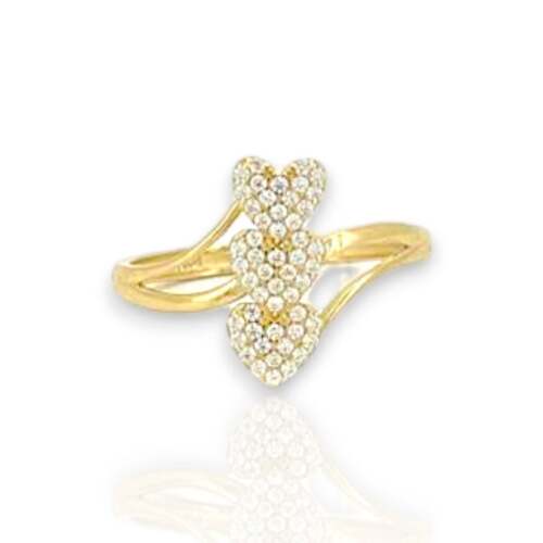 Triple Heart CZ Ring - 10K Yellow Gold - 第 1/14 張圖片