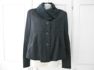 Zara Black Satin Finish Large Collar A-Line Shape Jacket - S Zara Black Satin Finish Large Collar A-Line Shape Jacket - S