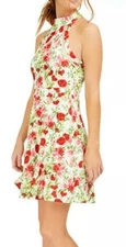 Teeze Me Women's Junior's Halter Floral Mini Dress Size 11 Ivory Red Sexy Back