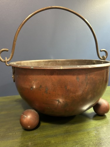 Superb Arts & Crafts Country House Copper & Brass Flower Plant Pot Tri Ball Feet - Picture 10 of 21