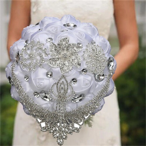 New Wedding Bride Holding Flowers Artificial Bouquet Ribbon Pearl Bouquet Decor - Picture 26 of 58