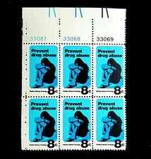 1971 Plate Block of 6, 1438! MNH US Stamps! Prevent Drug Abuse! 