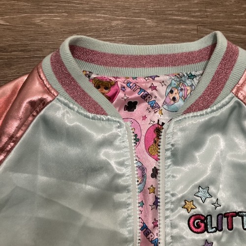 LOL Surprise Dolls Reversible Bomber Jacket Aqua Girl's Size S 6/6X shiny pink - Picture 3 of 23