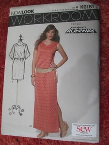 Simplicity Look K6181 Midi Maxi V Neck Dress Belt Size 8-18 Project Runway
