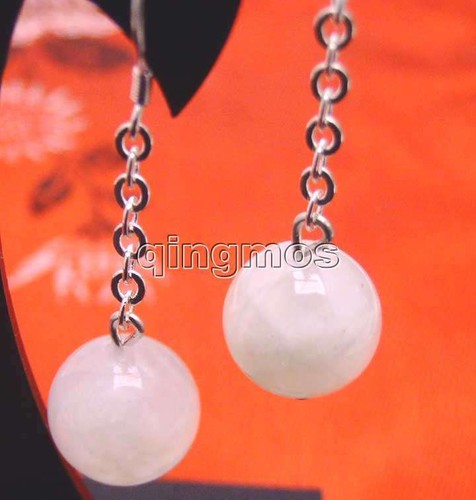Pendientes colgantes de plata de piedra lunar natural redondos blancos genuinos de 10 mm para mujer-e324 - Imagen 3 de 11