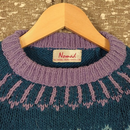 Vintage 90’s Nomadic Traders Wool Sweater Peru Fair Isle Purple Blue Knit - Bild 3 von 11