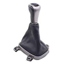 Black 5 Speed Manual Gear Shift Knob Boot Cover with Sliver Knob and Bracket