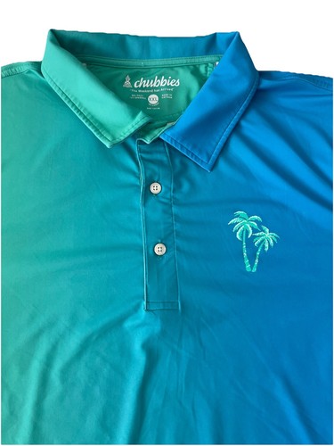 Chubbies Ombre Green Blue Palm Tree Golf Polo Shirt Men 2XL - Picture 3 of 5