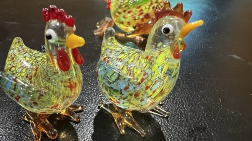 Set Of 3 Mini Tiny Lenox Art Blown Glass Chickens & Rooster 1.5” And 2” Barnyard - Picture 4 of 15