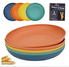 8-Pack 10inch BPA Free Unbreakable Deep Dinner Plates, Wheat Straw Plastic Plate
